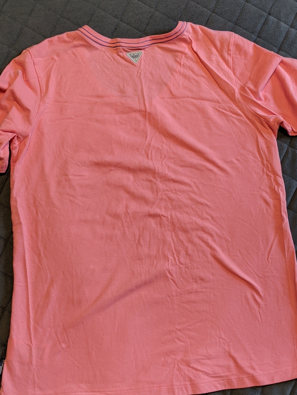 Columbia PFG Women's Peachy-Pink Tee With Blue & White Gingham Pocket Size L - Picture 6 of 9